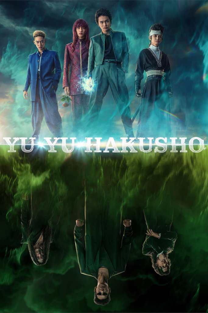 Yusuke Urameshi, Kurama, Hiei, and Kuzuma Kuwabara characters from the Yu Yu Hakusho (2023) Netflix live-action series.