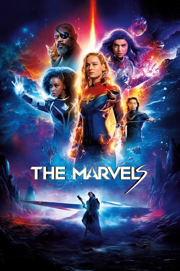 Brie Larson, Teyonah Parris, Iman Vellani, Zawe Ashton, Samuel L. Jackson, Park Seo-jun in The Marvels (2023).