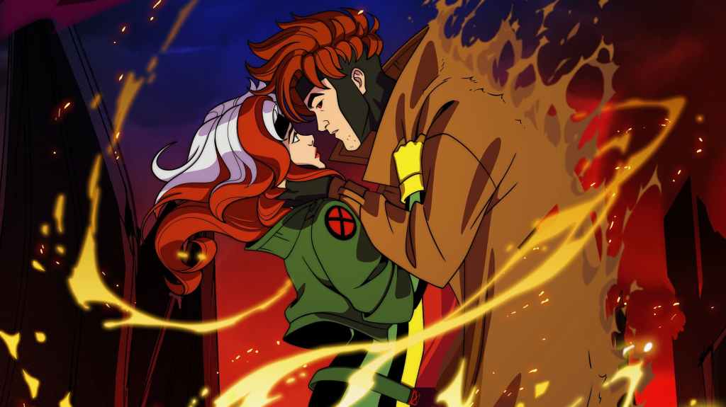 Rogue and Gambit about to kiss in X-Men '97 TV series