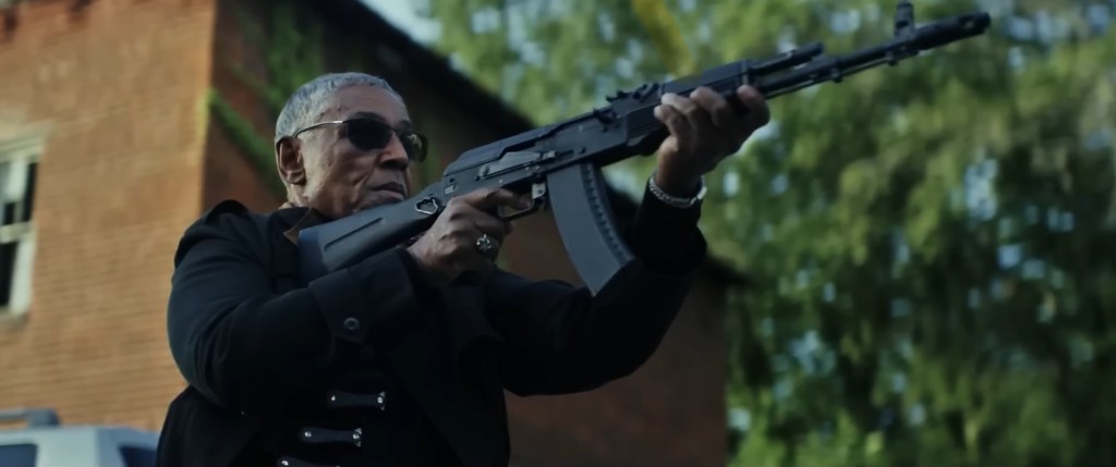 Giancarlo Esposito as Anthony Mackie as Sam Wilson, Danny Ramirez as Joaquim Torres, and Carl Lumbly as Isaih Bradley in Captain America: Brave New World.