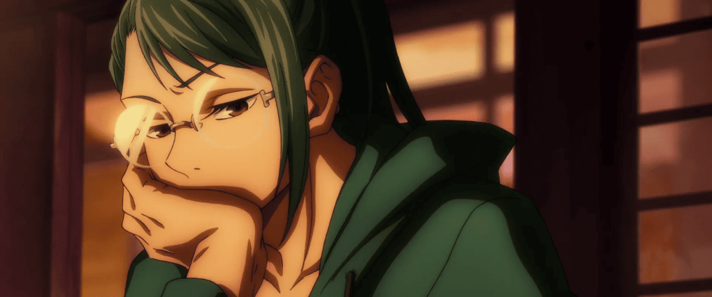 Maki looking pensive in Jujutsu Kaisen 0.